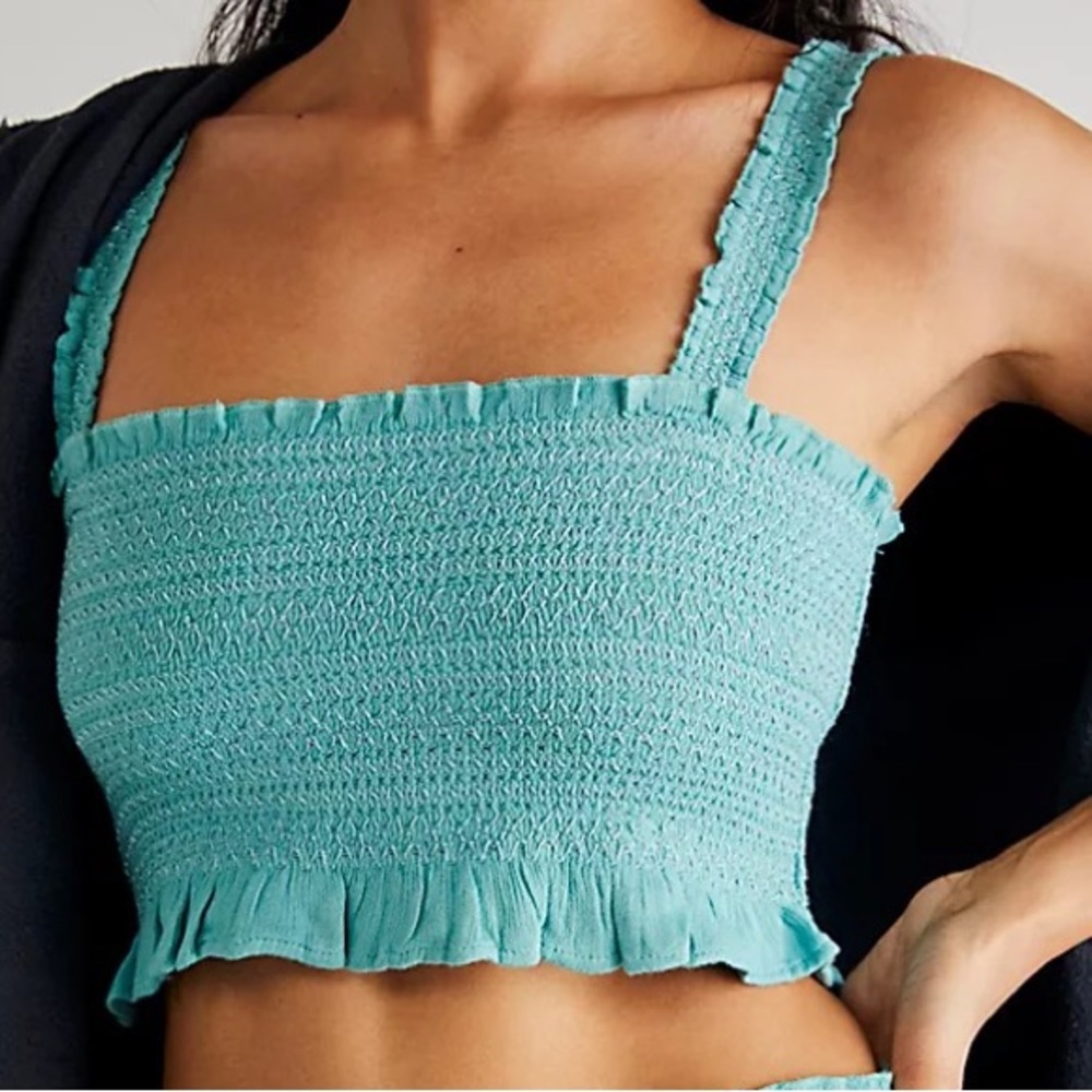 NWT Free People THALIA teal / aqua crop TOP — size large (L)
